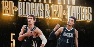 3B中锋！历史仅两人多次单赛季盖帽三分都120+：大洛5次 文班2次